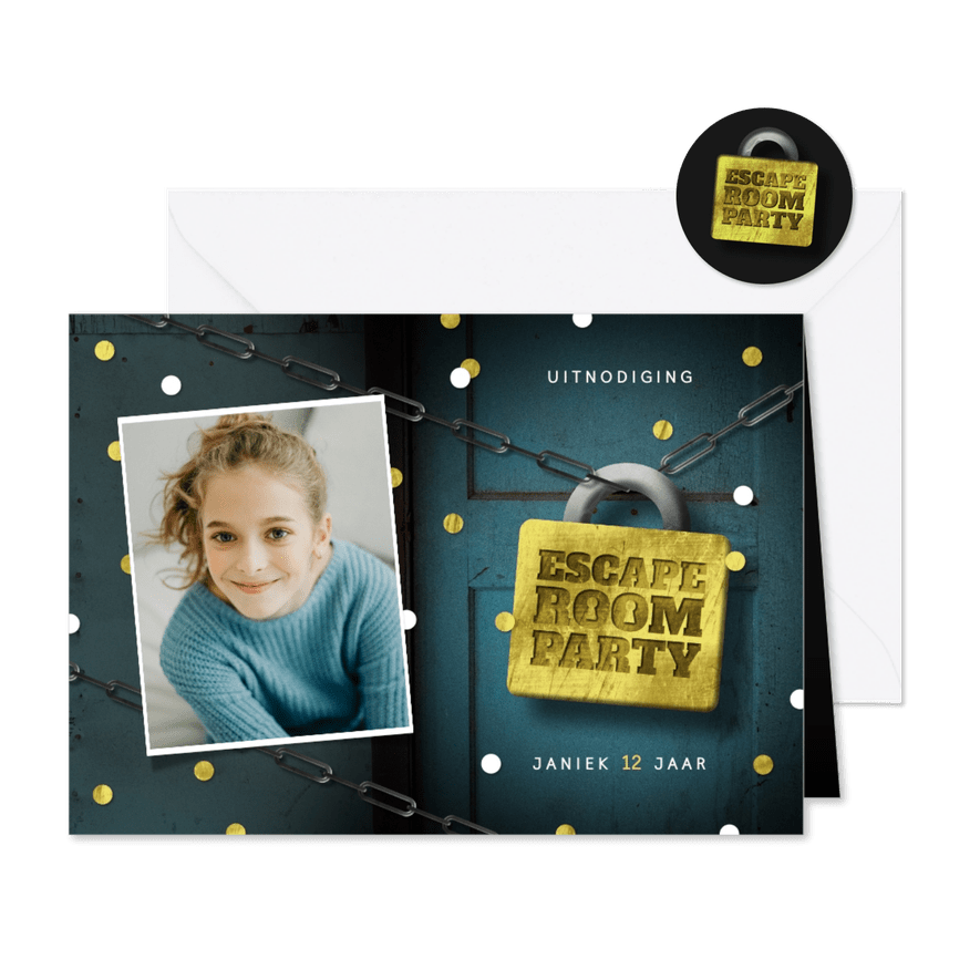 Kinderfeestje escape room slot foto deur confetti - Kaartimpressie
