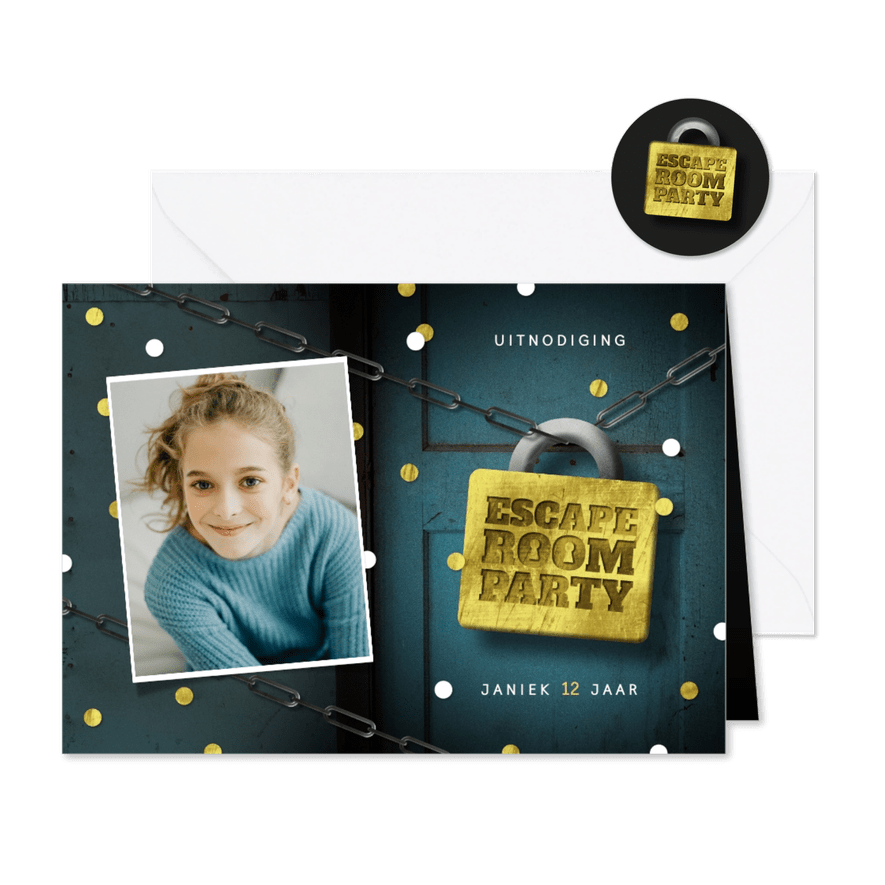Kinderfeestje escape room slot foto deur confetti - Kaartimpressie