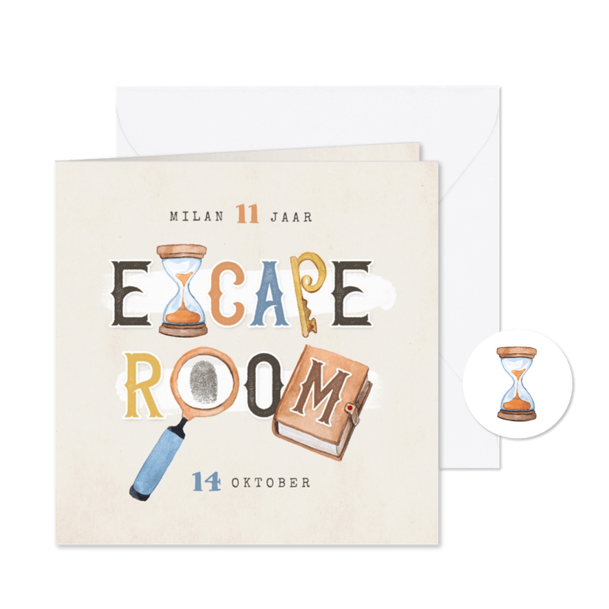 Kinderfeestje escaperoom mysterie detective uitnodiging - Kaartimpressie