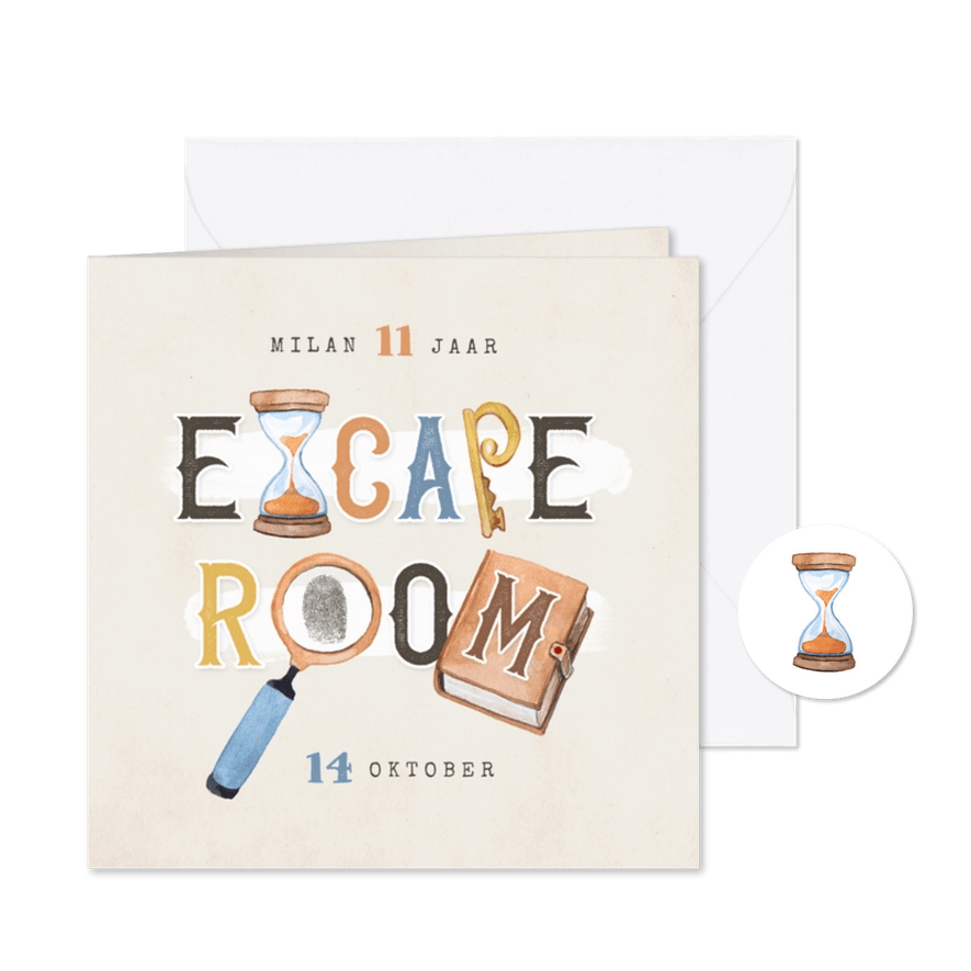 Kinderfeestje escaperoom mysterie detective uitnodiging - Kaartimpressie