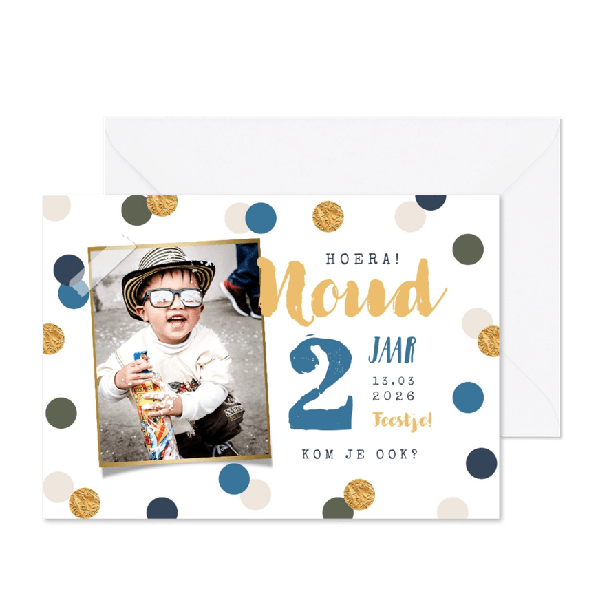 Kinderfeestje feestelijk confetti goud foto jongen - Kaartimpressie