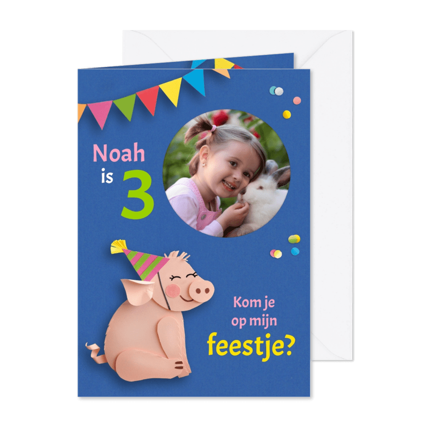 Kinderfeestje feestvarkentje - Kaartimpressie