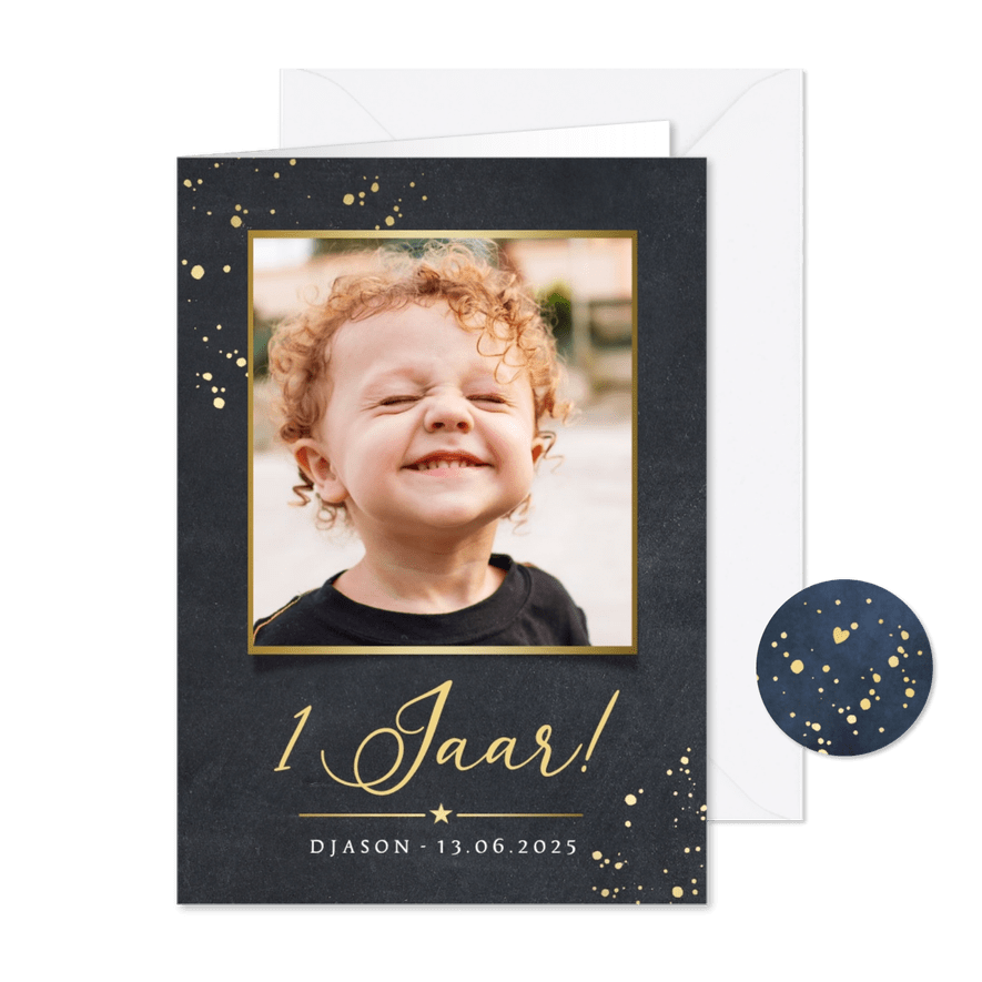 Kinderfeestje foto eerste verjaardag stijlvolle uitnodiging - Kaartimpressie