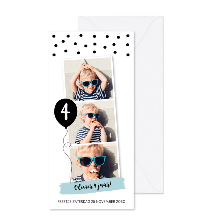 Kinderfeestje fotocollage langwerpig confetti jongen - Kaartimpressie