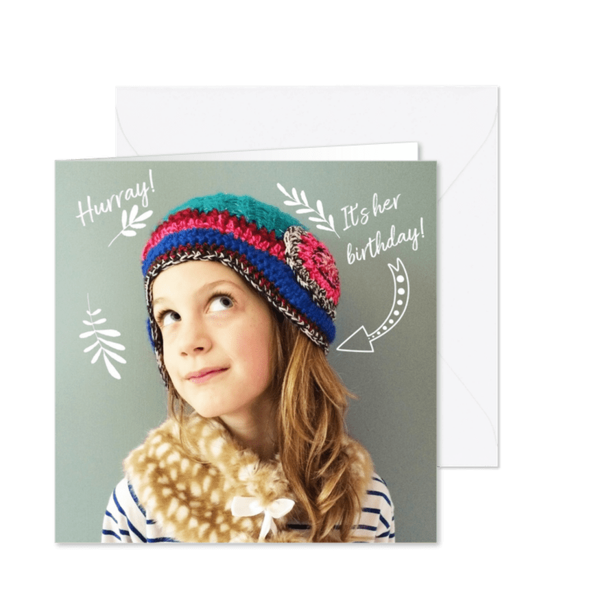 Kinderfeestje fotokaart meisje illustraties - Kaartimpressie