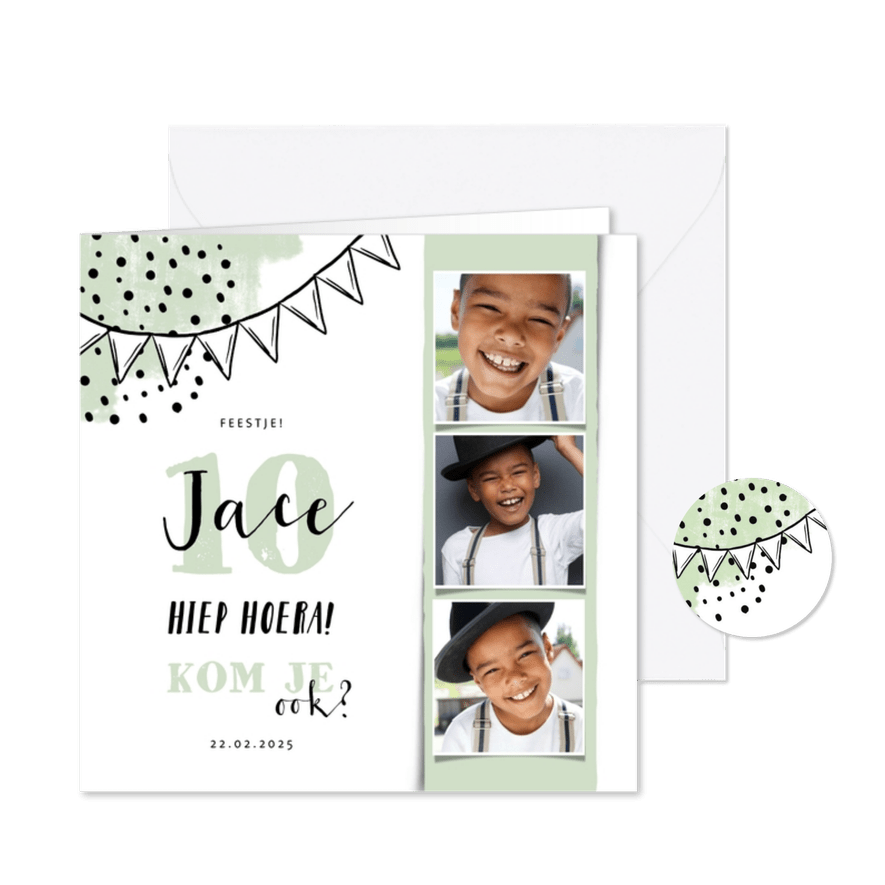 Kinderfeestje fotostrip met vlaggen en confetti - Kaartimpressie