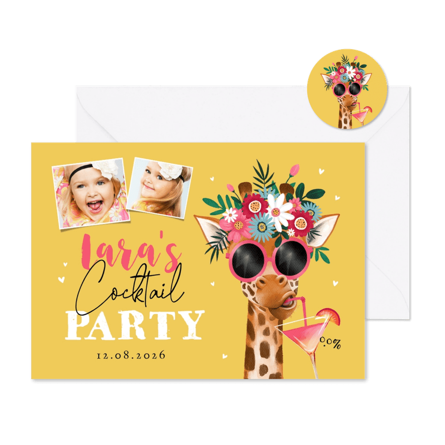 Kinderfeestje giraf cocktail 0.0 party bloemen zomer foto - Kaartimpressie