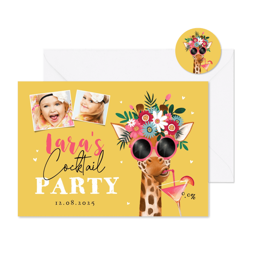 Kinderfeestje giraf cocktail 0.0 party bloemen zomer foto - Kaartimpressie