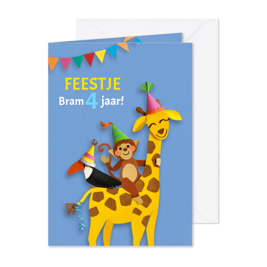 Kinderfeestje giraffe aap en toekan - Kaartimpressie