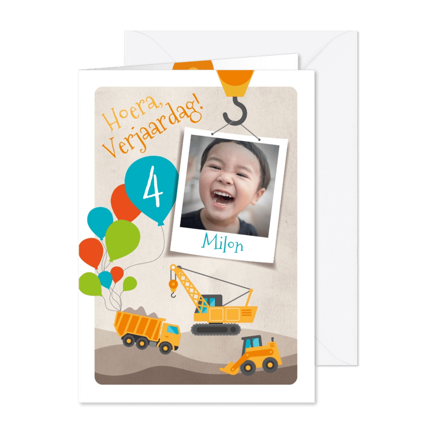 Kinderfeestje graafmachine uitnodiging - Kaartimpressie