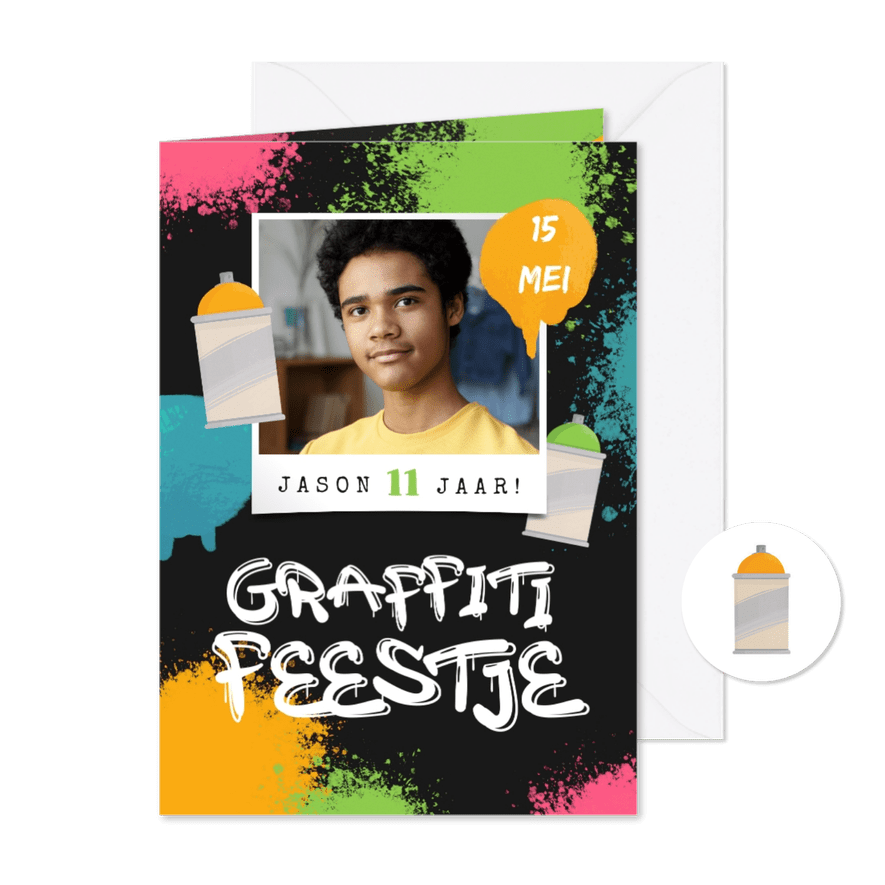 Kinderfeestje graffiti spuitbussen zwarte achtergrond foto - Kaartimpressie