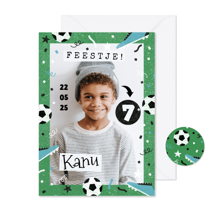 Kinderfeestje grote foto met voetbalkader - Kaartimpressie