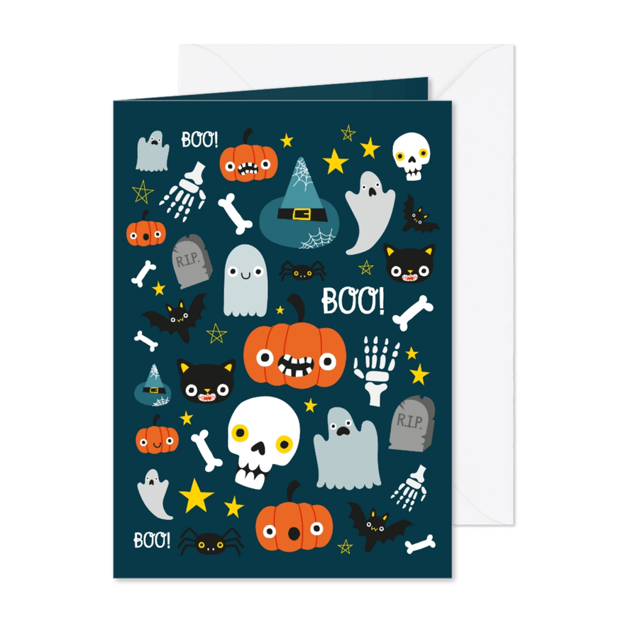 Kinderfeestje Halloween met vrolijke illustraties - Kaartimpressie