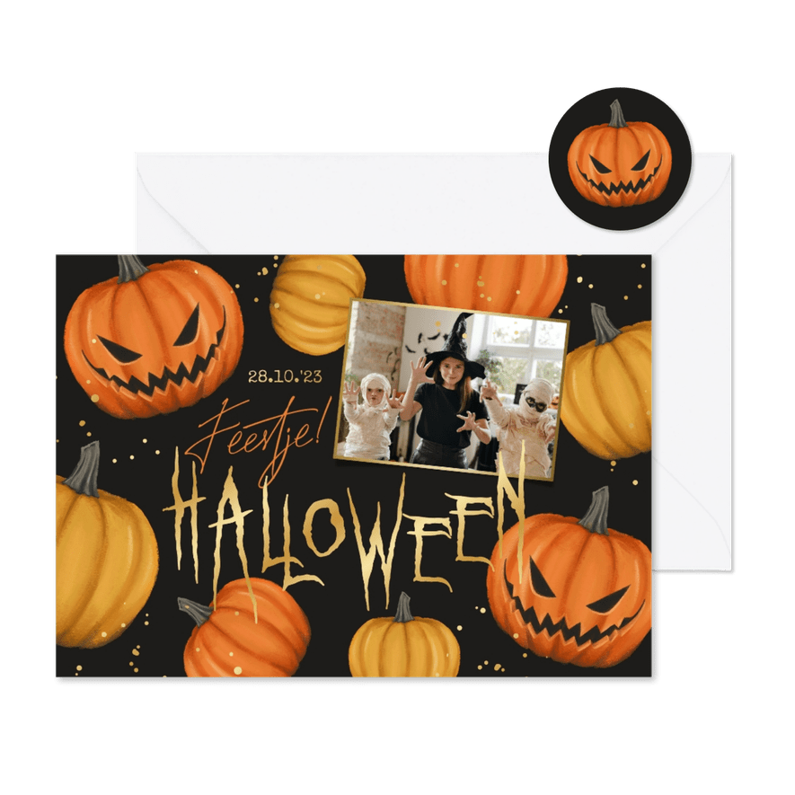Kinderfeestje Halloween thema pompoenen goud foto - Kaartimpressie