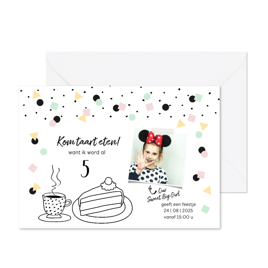 Kinderfeestje hip confetti illustratie taart - Kaartimpressie