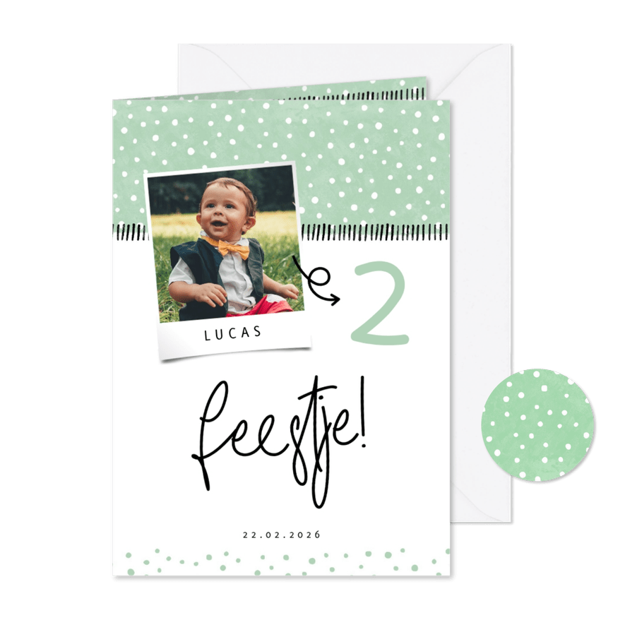 Kinderfeestje hip confetti met foto aanpasbaar - Kaartimpressie