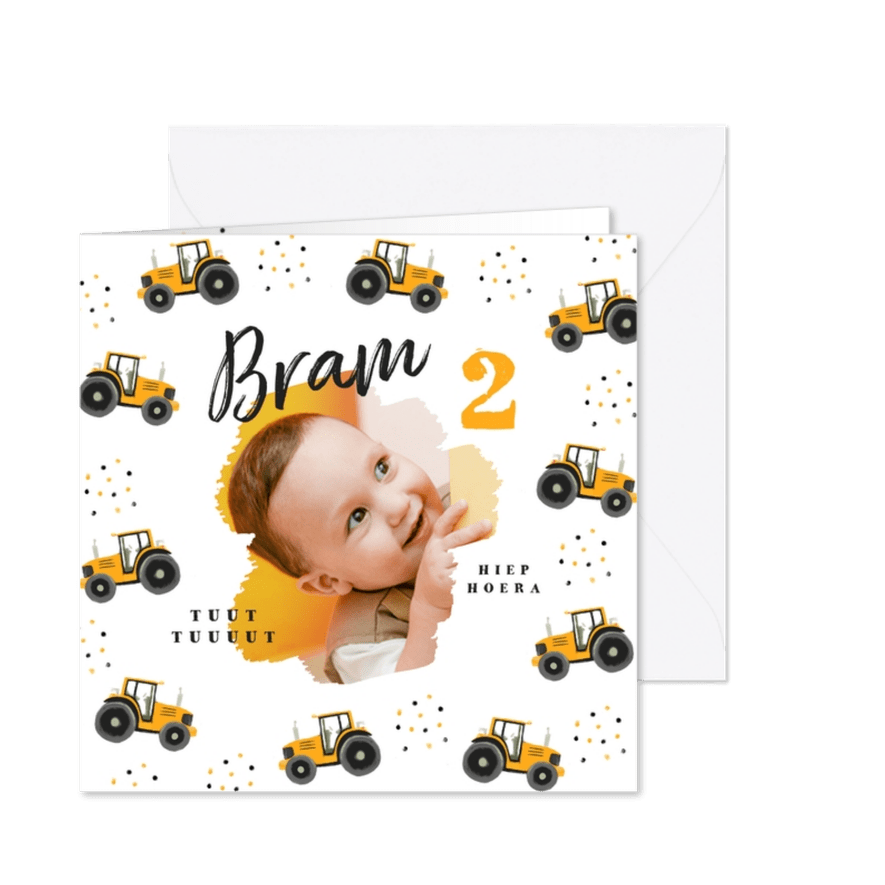 Kinderfeestje hippe uitnodiging tractor confetti foto - Kaartimpressie