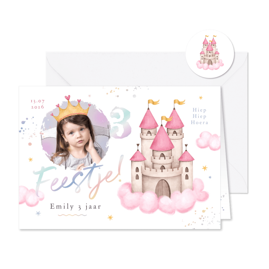 Kinderfeestje holografisch prinsessen kasteel foto sterren - Kaartimpressie