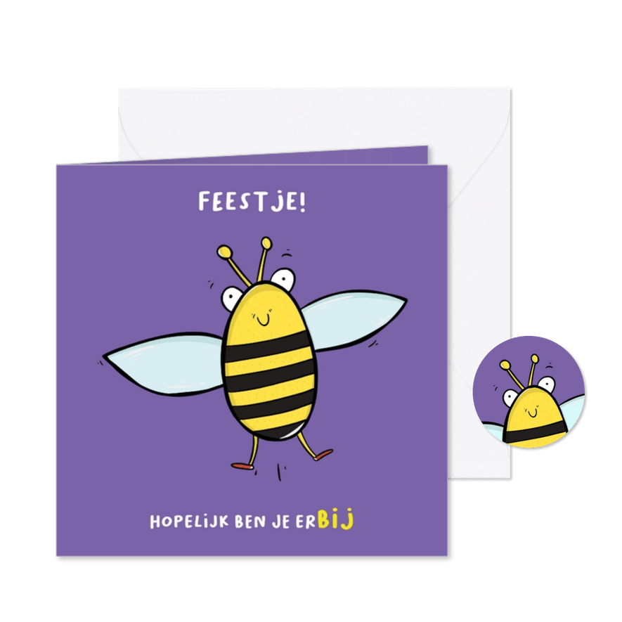 Kinderfeestje hopelijk ben je erBIJ! - Kaartimpressie