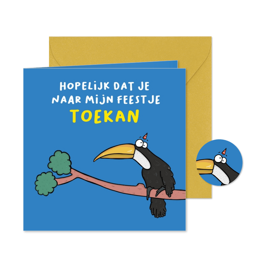 Kinderfeestje ik hoop dat je naar mijn feestje Toekan vogel - Kaartimpressie