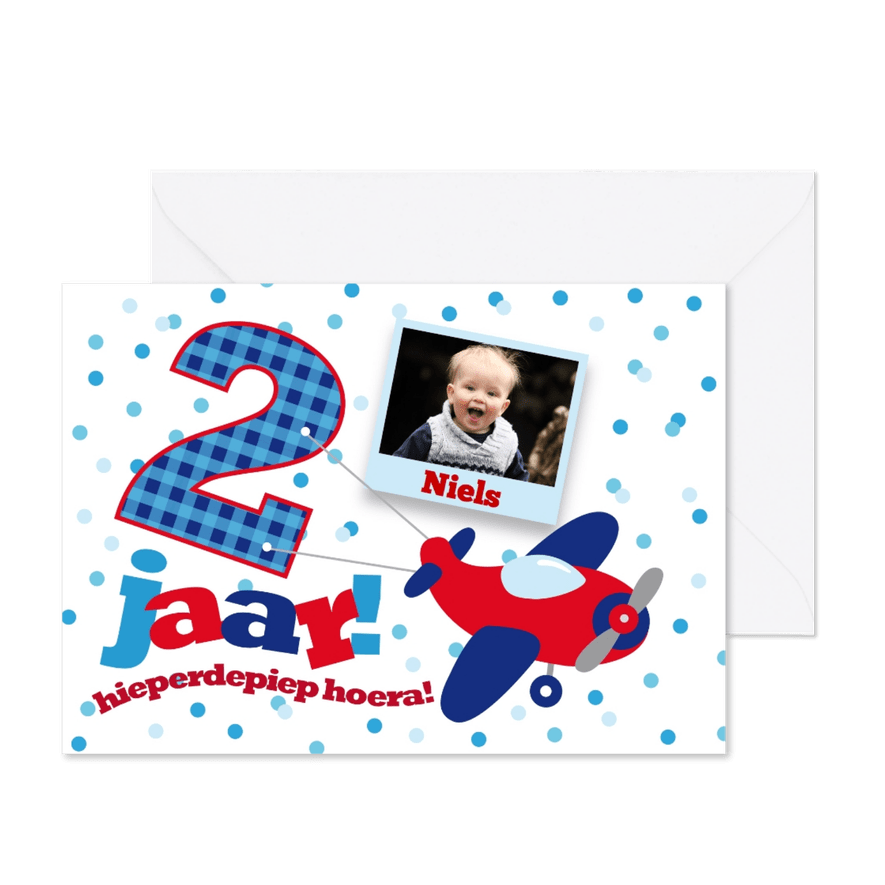 Kinderfeestje jongen 2 jaar vliegtuig - Kaartimpressie