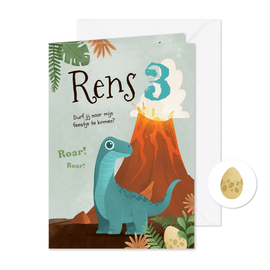 Kinderfeestje jongen dino's ei vulkaan avontuur - Kaartimpressie