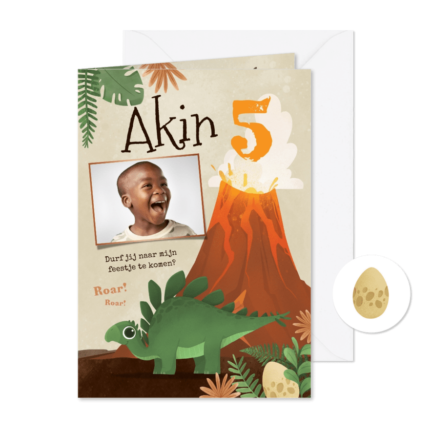 Kinderfeestje jongen dino's ei vulkaan dinosaurus jungle - Kaartimpressie