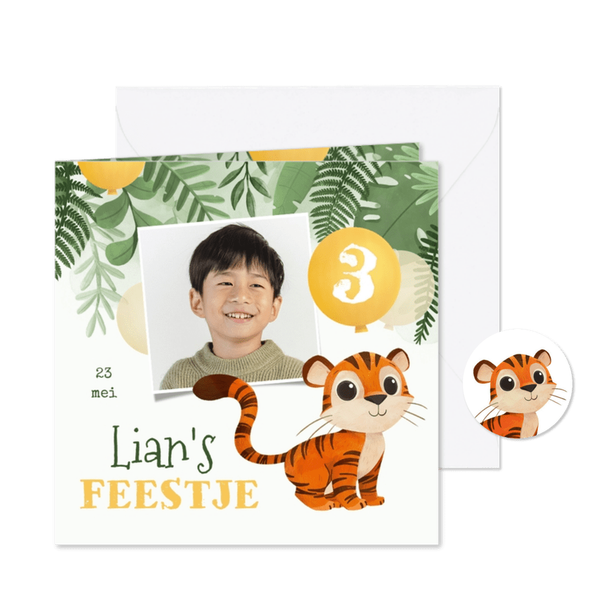 Kinderfeestje jongen jungle tijger foto ballonnen - Kaartimpressie