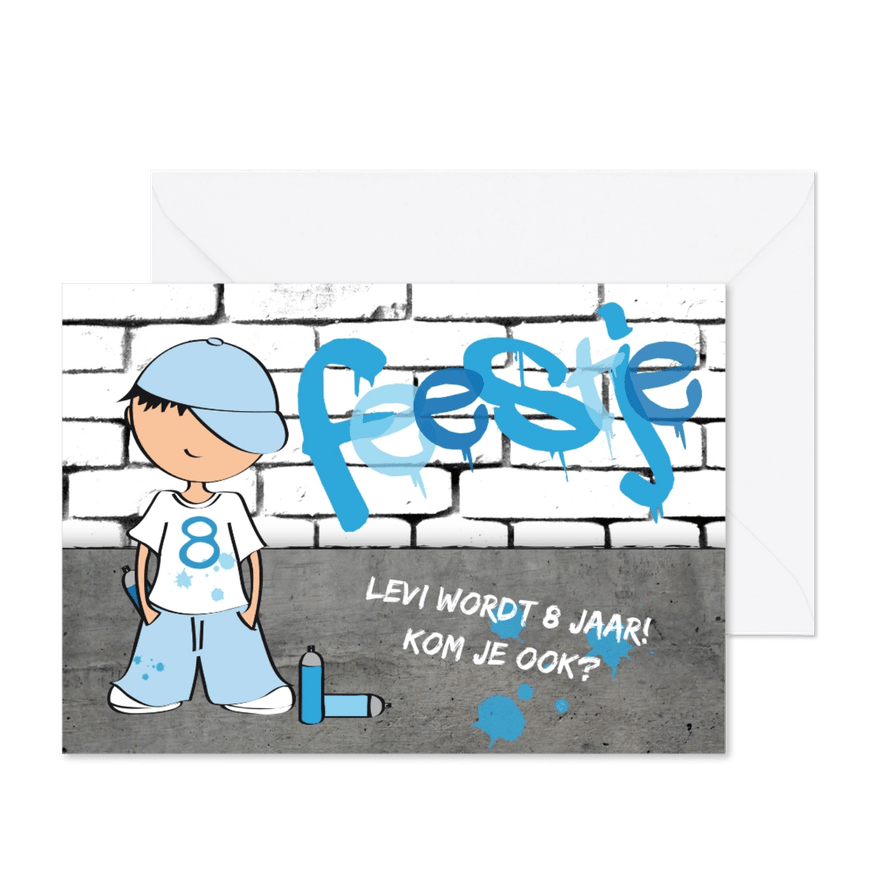 Kinderfeestje jongen stoer graffiti - Kaartimpressie