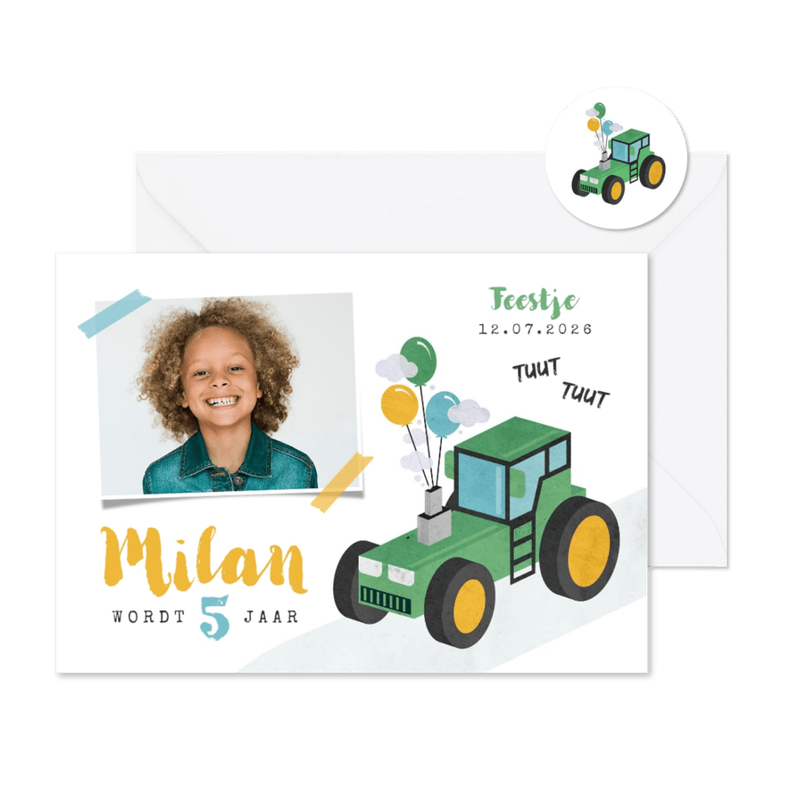 Kinderfeestje jongen stoer tractor boerderij feest - Kaartimpressie