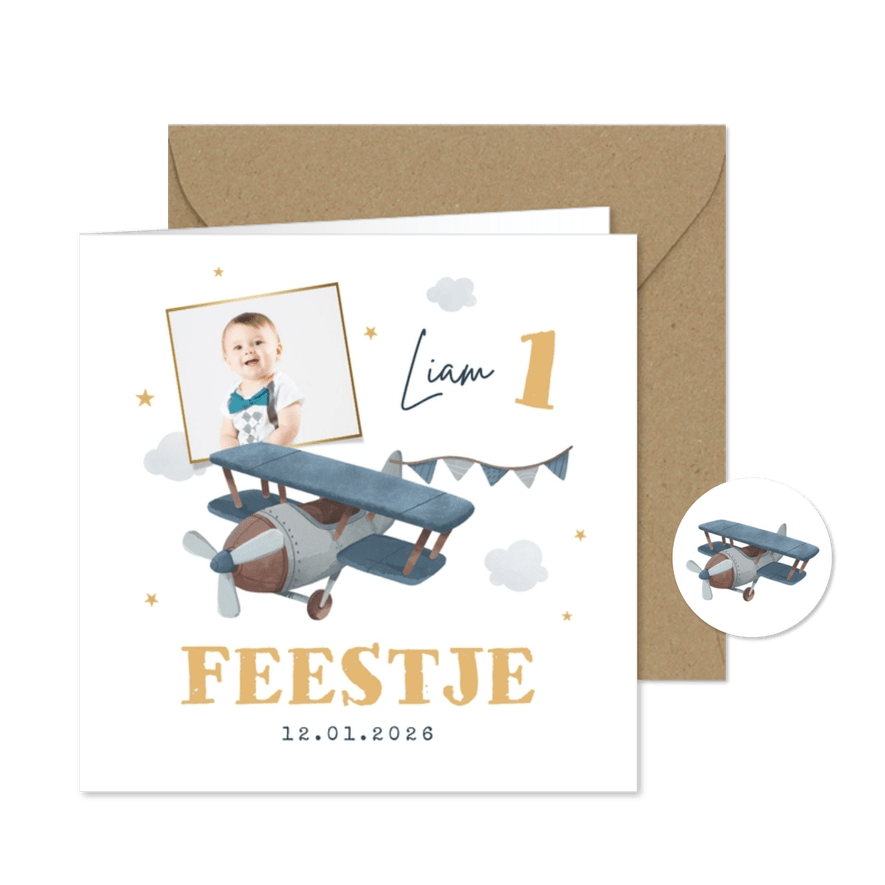 Kinderfeestje jongen vliegtuig helikopter sterren foto feest - Kaartimpressie