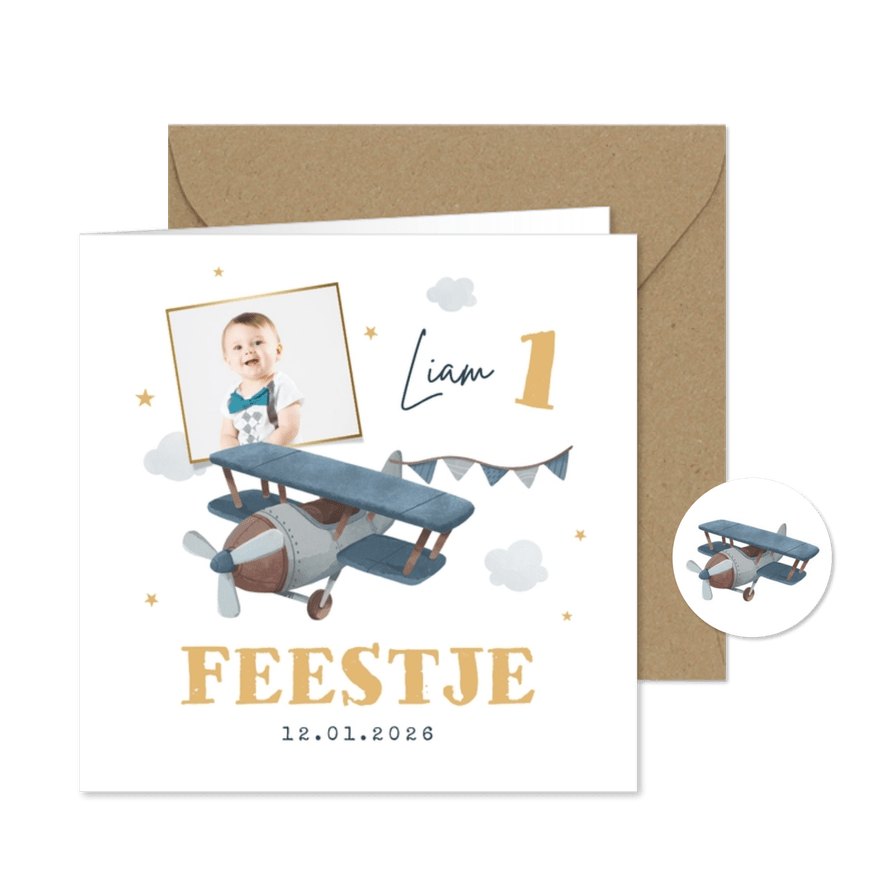 Kinderfeestje jongen vliegtuig helikopter sterren foto feest - Kaartimpressie