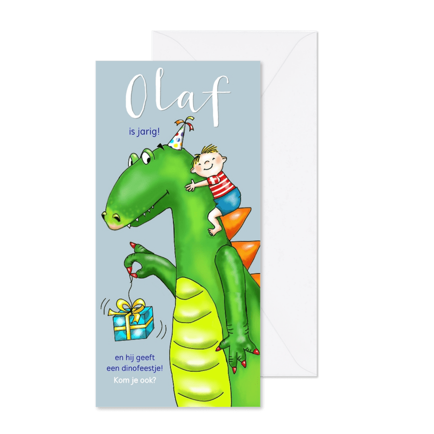 Kinderfeestje - jongetje met dinosaurus - Kaartimpressie