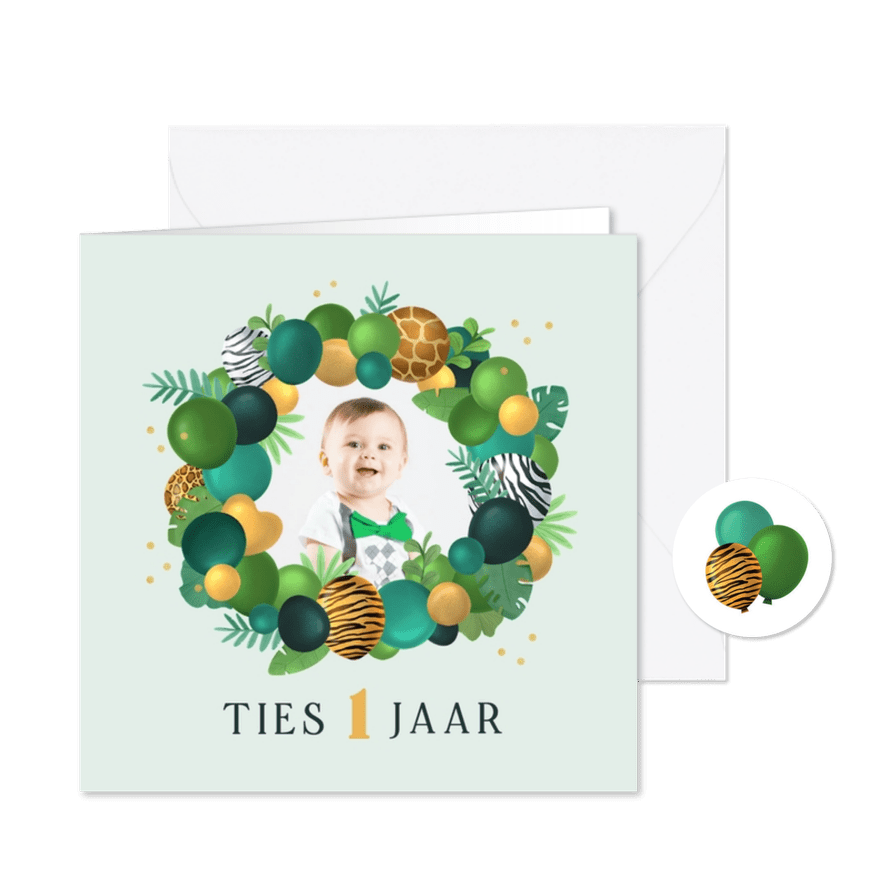 Kinderfeestje jungle ballonnen confetti zebra giraf tijger - Kaartimpressie