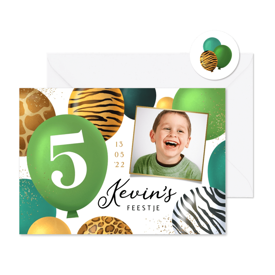 Kinderfeestje jungle ballonnen foto goud feest - Kaartimpressie
