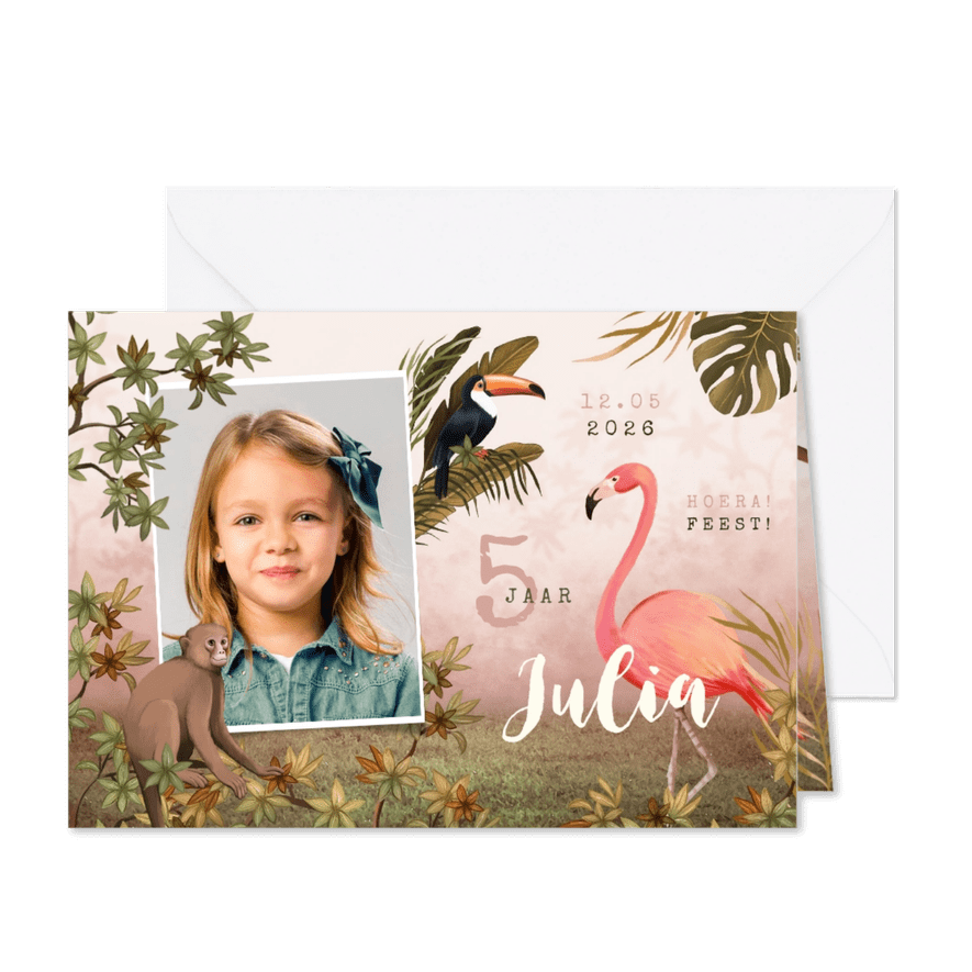 Kinderfeestje jungle dieren tropisch meisje foto - Kaartimpressie