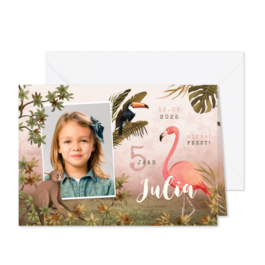 Kinderfeestje jungle dieren tropisch meisje foto - Kaartimpressie