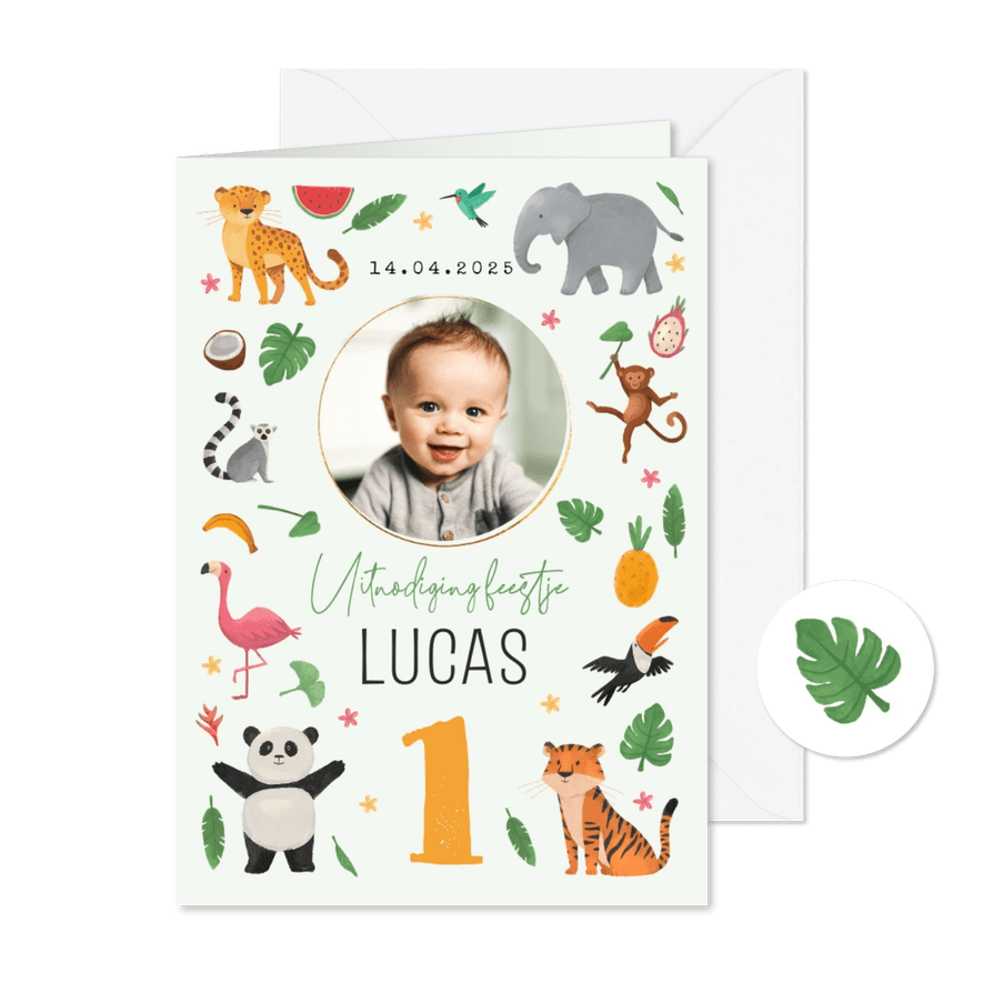 Kinderfeestje jungle eerste verjaardag dieren hip feest - Kaartimpressie