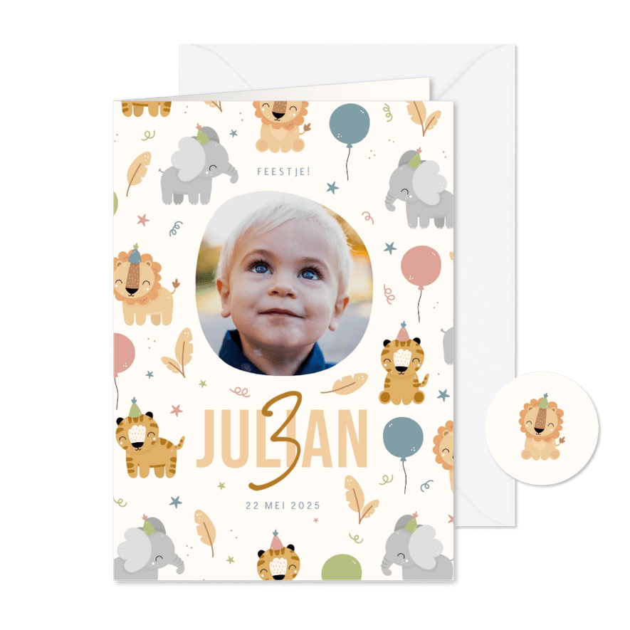Kinderfeestje jungle patroon met foto - Kaartimpressie