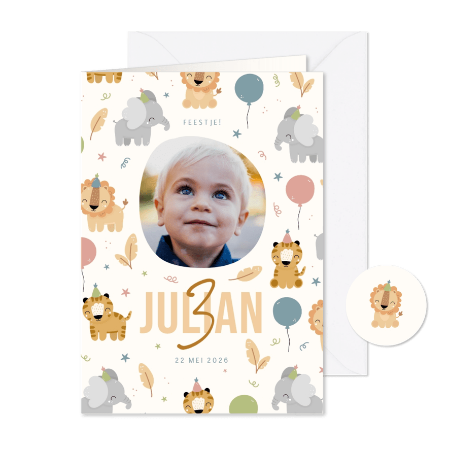 Kinderfeestje jungle patroon met foto - Kaartimpressie