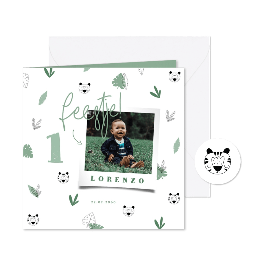 Kinderfeestje jungle patroontje met foto - Kaartimpressie
