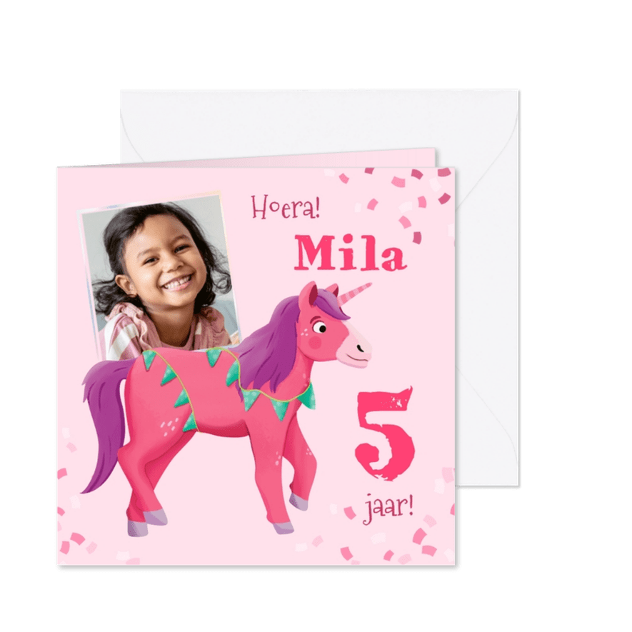 Kinderfeestje kaart eenhoorn - Kaartimpressie