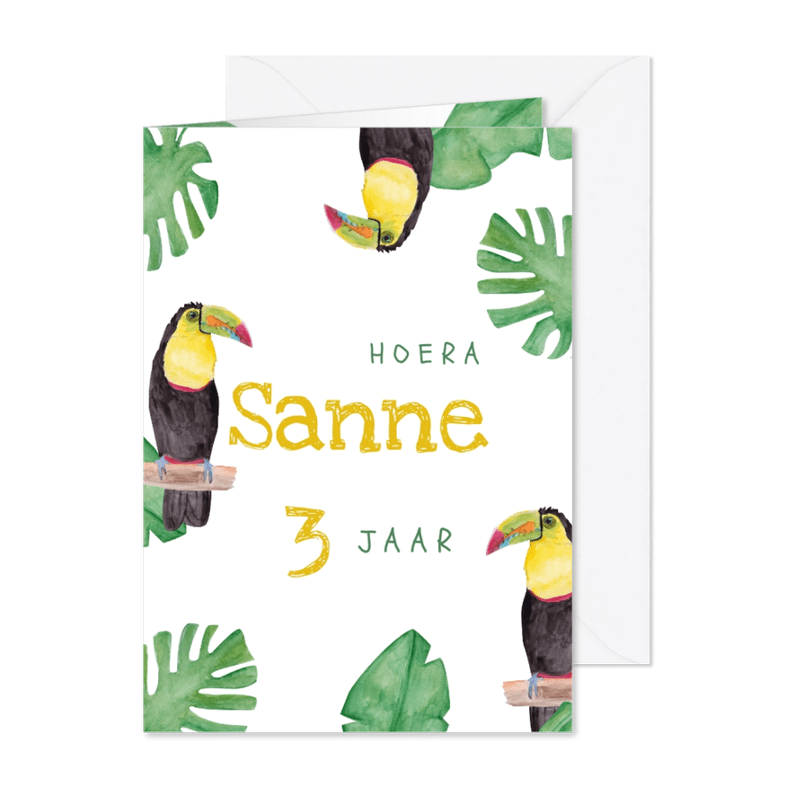 Kinderfeestje kaart met toekans voor jungle thema feest! - Kaartimpressie