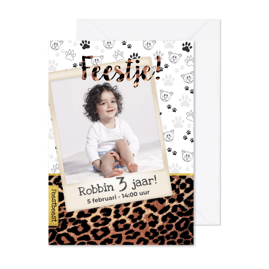 Kinderfeestje kaart panterprint voor kleine feestbeesten - Kaartimpressie