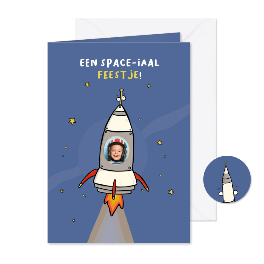 Kinderfeestje kaart Space-iaal feestje! - Kaartimpressie