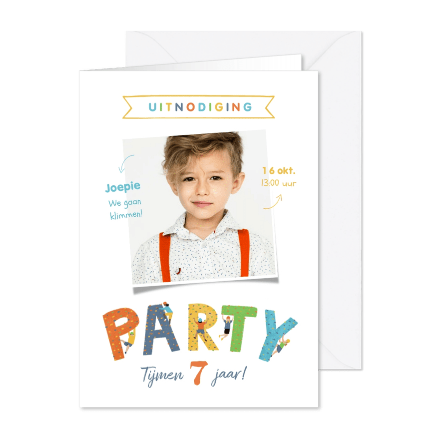 Kinderfeestje klimmen indoor vrolijk sportief party foto - Kaartimpressie