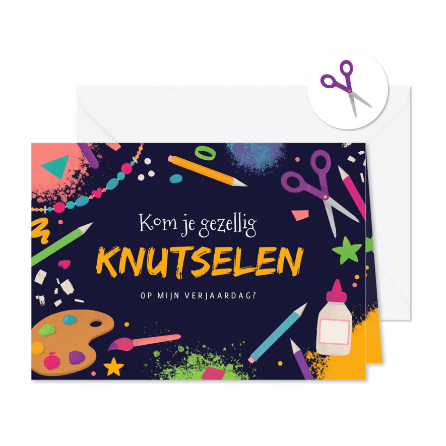 Kinderfeestje knutselen verf lijm knipsels knutselfeest - Kaartimpressie