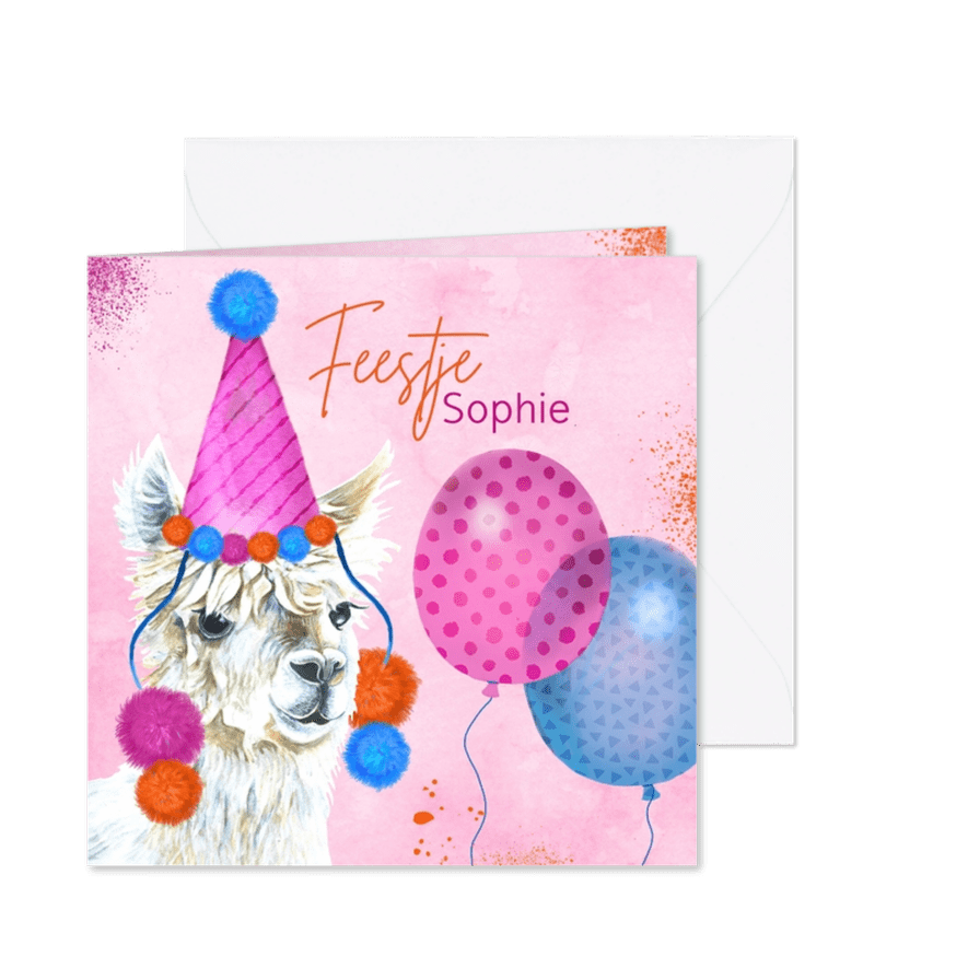 Kinderfeestje lama ballon - Kaartimpressie