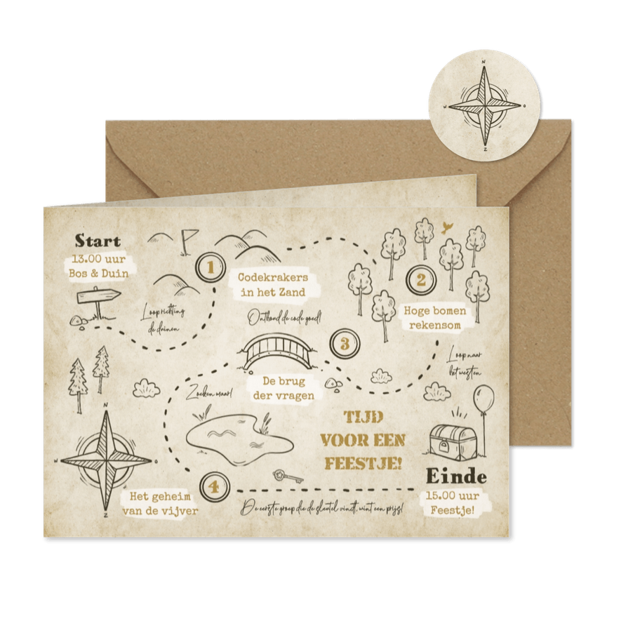 Kinderfeestje landkaart speurtocht avontuur aanpasbaar - Kaartimpressie
