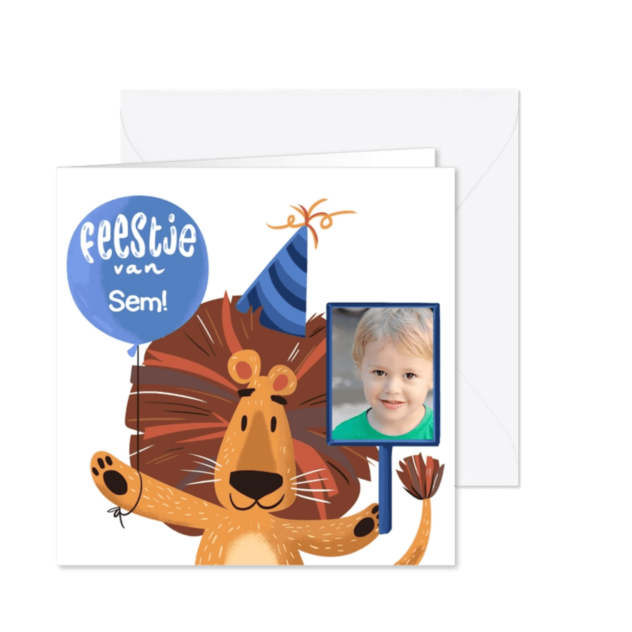 Kinderfeestje Leeuw met foto - Kaartimpressie
